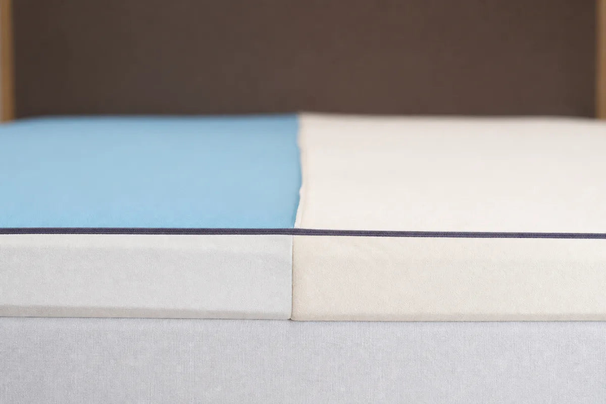 Two separate comfort inserts fitted inside the Comfy Couples shared topper cover