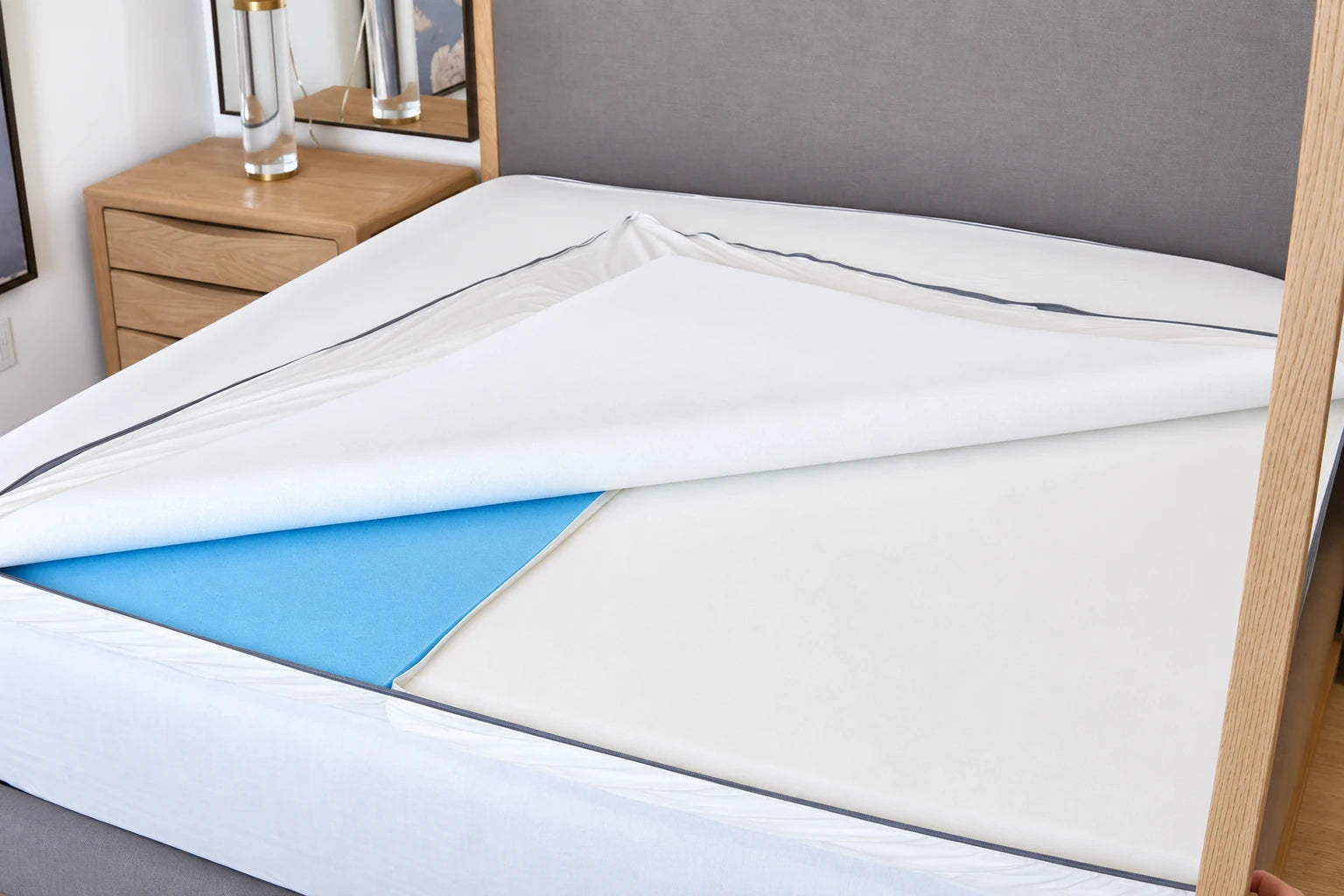 The topper opened to show two individual inserts under one shared layer